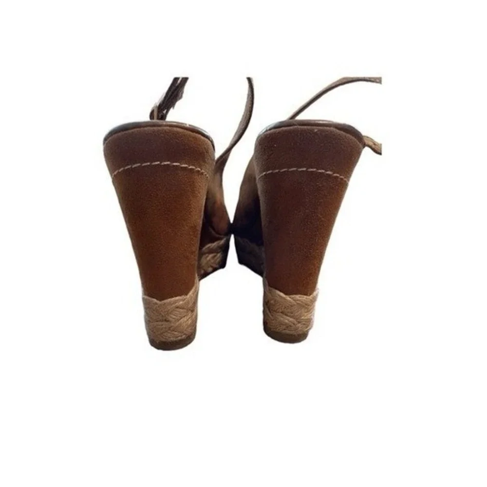 Brash Platform Wedge Sandals Brown Suede Leather‎ Peep Toe Espadrille 10